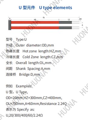 U-Shaped Silicon Carbide Heating Rod with 1600°C Max Working Temp, Customizable Dimensions for Compact Furnaces